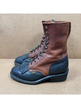 Rhino Mens Brown & Black Leather Lace-Up Work Boots USA Size 8 Oil Resistant